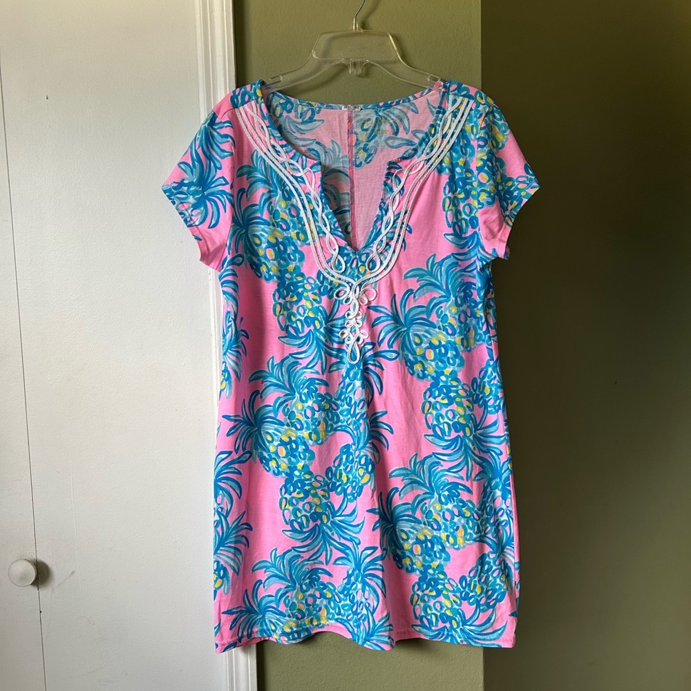 NWOT Lilly Pulitzer Tunic Pink and Blue Pineapple Print Sheath Dress Sz L - Picture 1 of 11
